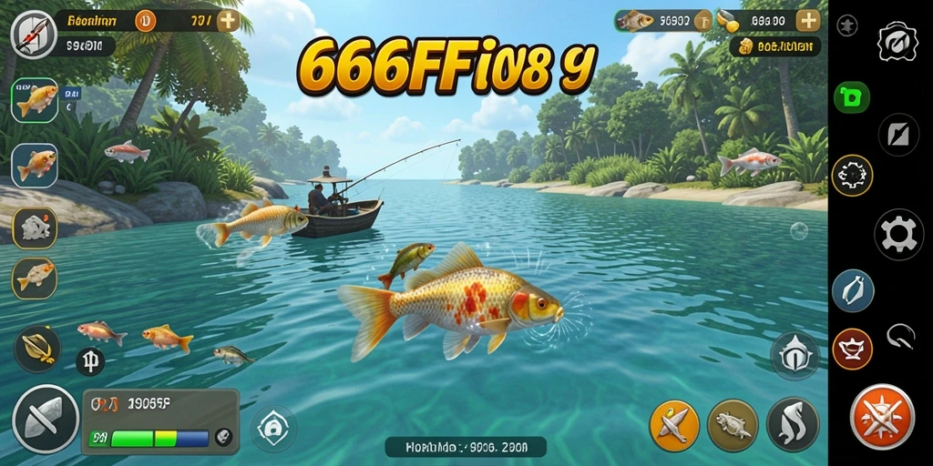 Screenshot gameplay menampilkan aksi memancing yang seru di 666FF.