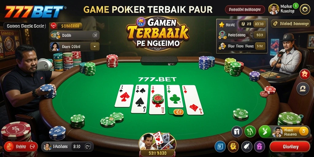 Tampilan gameplay poker yang menarik dan dinamis dari 777BET.