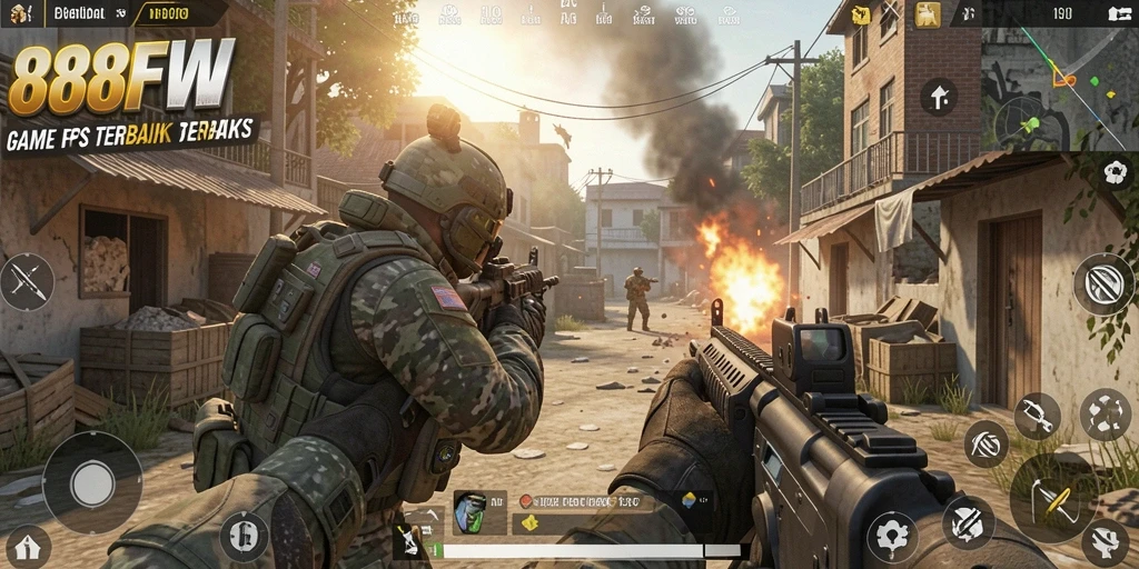 Screenshot utama 888FW menampilkan aksi menegangkan dalam gameplay FPS.
