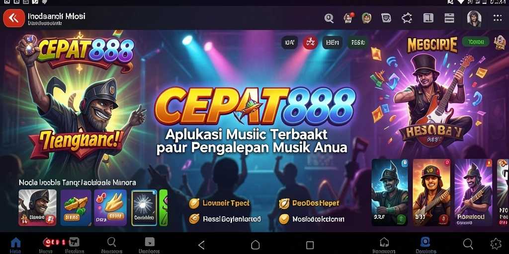 Screenshot utama CEPAT88 menampilkan antarmuka aplikasi yang menarik dan fitur musik interaktif.