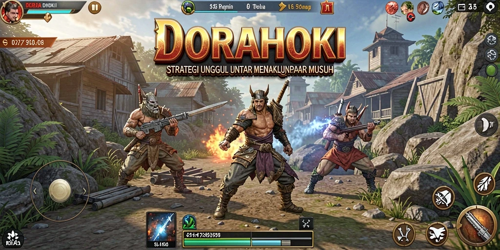 Tampilan gameplay menarik dari DORAHOKI yang menunjukkan pertempuran strategi.