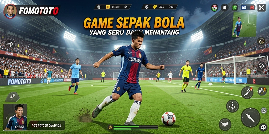 Tampilan dinamis dari gameplay sepak bola di FOMOTOTO.