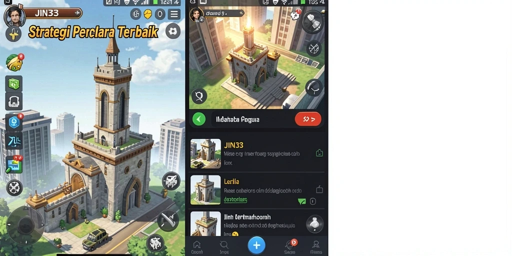 Screenshot utama JIN33 menampilkan gameplay mendebarkan dan menara yang berfungsi.