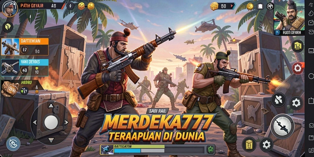 Tampilan mendebarkan gameplay MERDEKA777 dalam pertempuran Battle Royale.