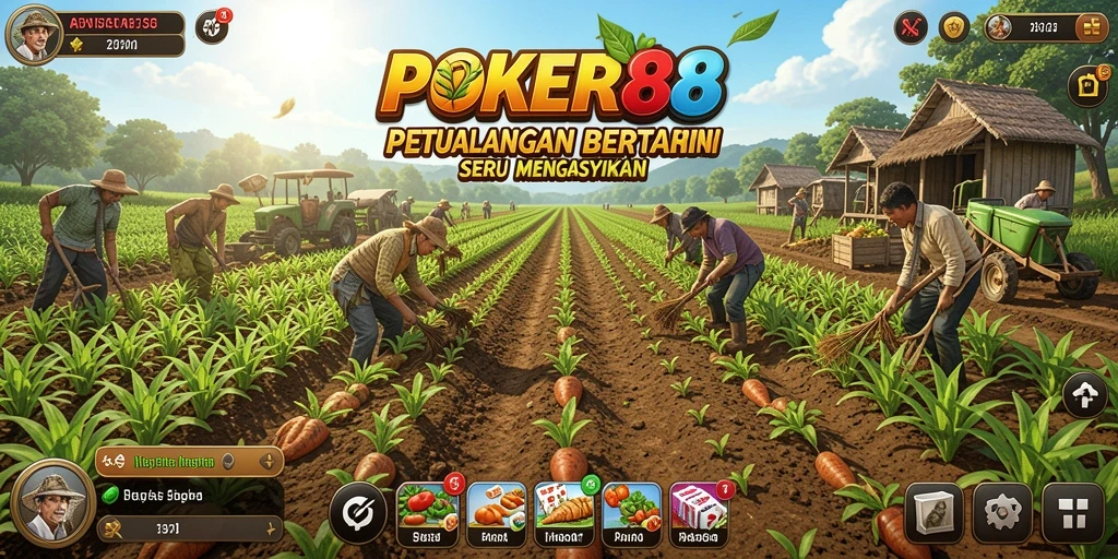 Tangkapan layar POKER88 yang menunjukkan aktivitas bertani yang interaktif.