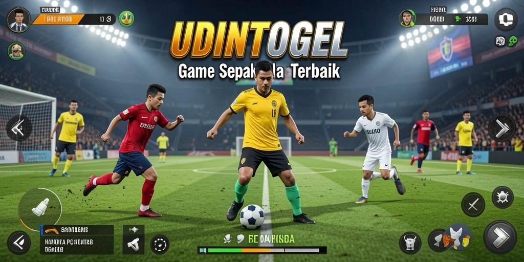 Tangkapan layar gameplay UDINTOGEL menunjukkan momen pertandingan sepak bola yang mendebarkan.